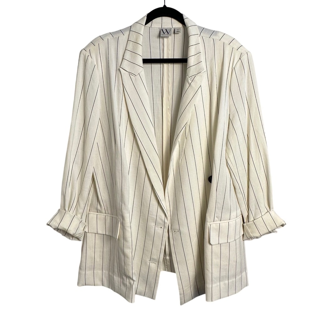 Worthington Blazer XL Ivory Black Pinstripe Double Breasted Professional Chic
